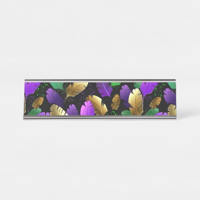 Placa De Mesa Padrão contínuo com penas de Mardi Gras (Frente)