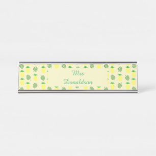 Placa De Mesa Padrão de Abacaxi de Verão Tropical e Folhas de Pa