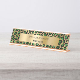 Placa De Mesa Padrão de leopardo em ouro verde esmeralda