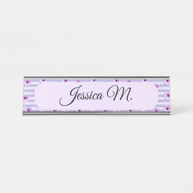 Placa De Mesa Padrão de listras de Pastel com a Daisies (Frente)