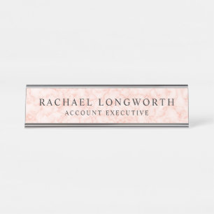 Placa De Mesa Padrão de Mármore Rosa Feminino com Nome e Título
