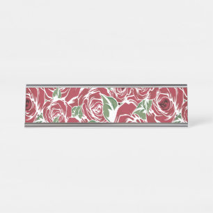 Placa De Mesa Padrão de Rosa de Vintage Elegante - Floral Vermel
