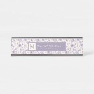 Placa De Mesa Padrão Floral de Flores de Lavanda Roxo Aquarela