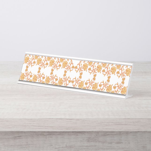 Placa De Mesa Padrão floral simétrico com mosca laranja (Frente)