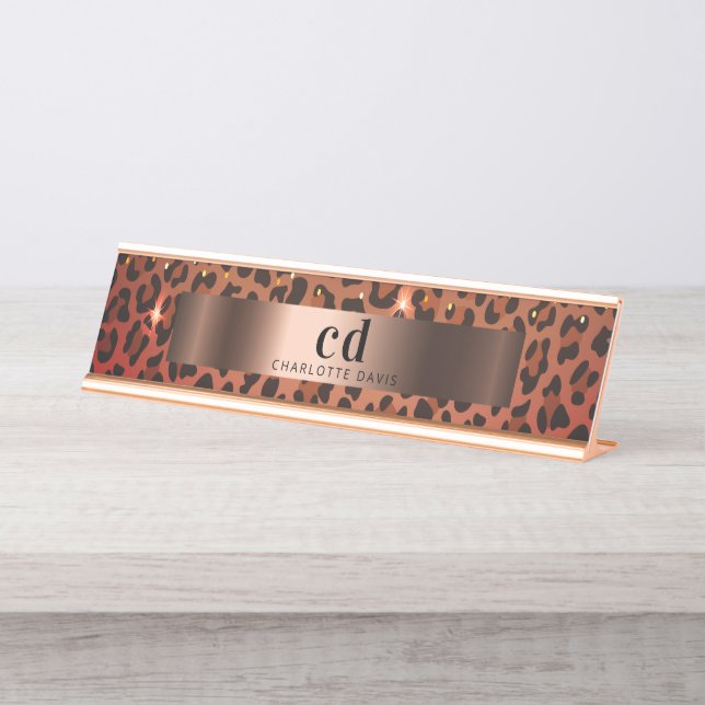 Placa De Mesa Padrão leopardo bronze preto-escuro (Frente)