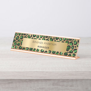 Placa De Mesa Padrão-leopardo de ouro verde-meralda