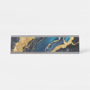 Placa De Mesa Padrão Marble Azul com Dourado
