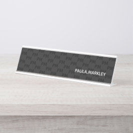 Placa De Mesa Padrão Simples de Monograma de Cinza Negra Moderna