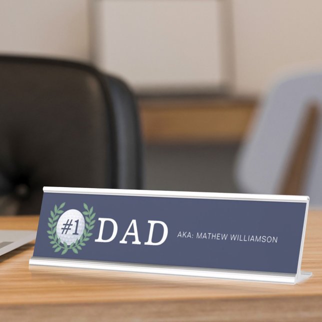 Placa De Mesa pai nº 1, Golf Ball & Laurel Wreath Marinho Blue (Criador carregado)