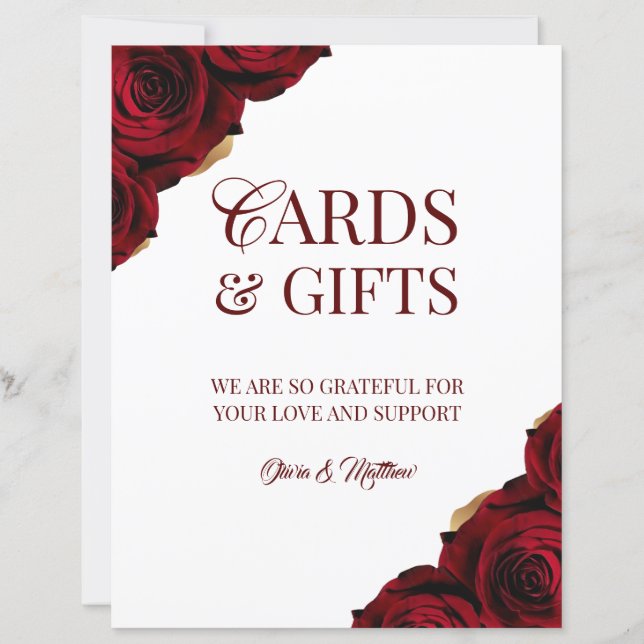 Placa de mesa para casamento Burgundy Cards & Gift (Frente)