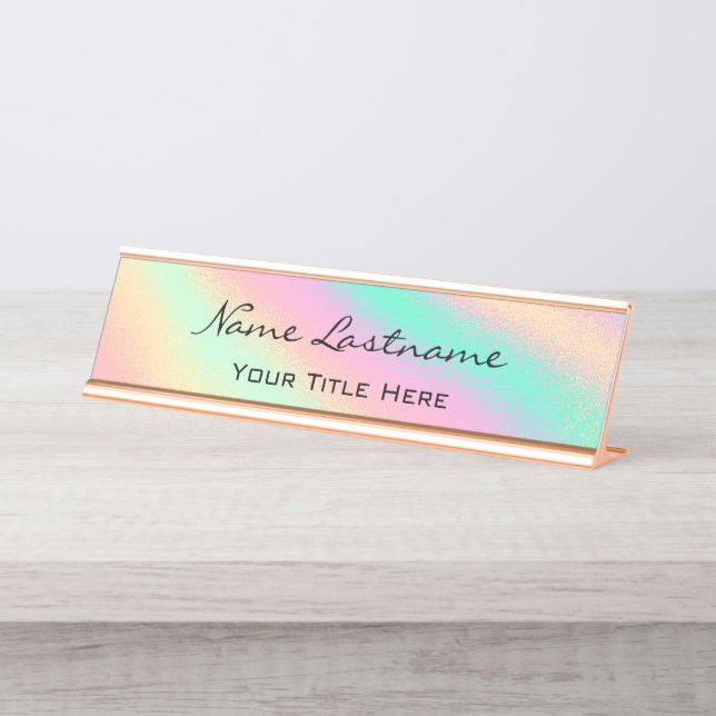Placa De Mesa Pastel Holográfico Elegante Rosa de Minimalismo Pe (Frente)