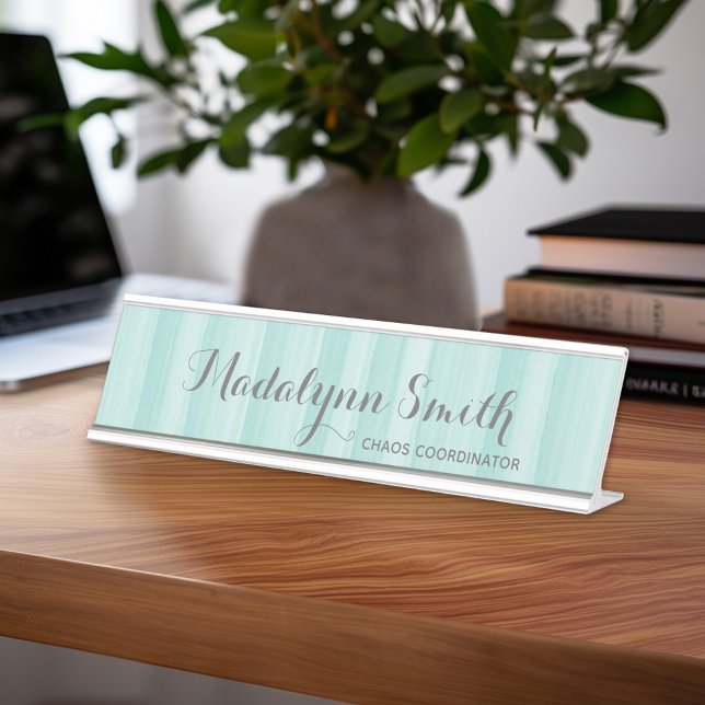 Placa De Mesa Pastel Teal and Cinza Stationery Suite para Mulher (Personalized Desk Sign with Name and Title - Custom Executive Name Plate)