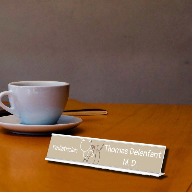 Placa De Mesa Pediatra - ursinho - estetoscópio (Criador carregado)