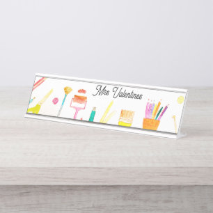 Placa De Mesa Pencils Watercolor School Cute Modern