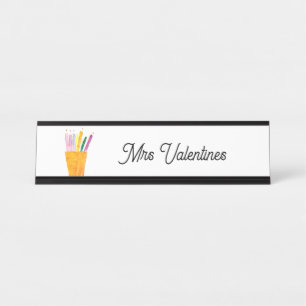 Placa De Mesa Pencils Watercolor School Cute Modern