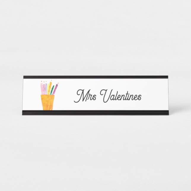 Placa De Mesa Pencils Watercolor School Cute Modern (Frente)