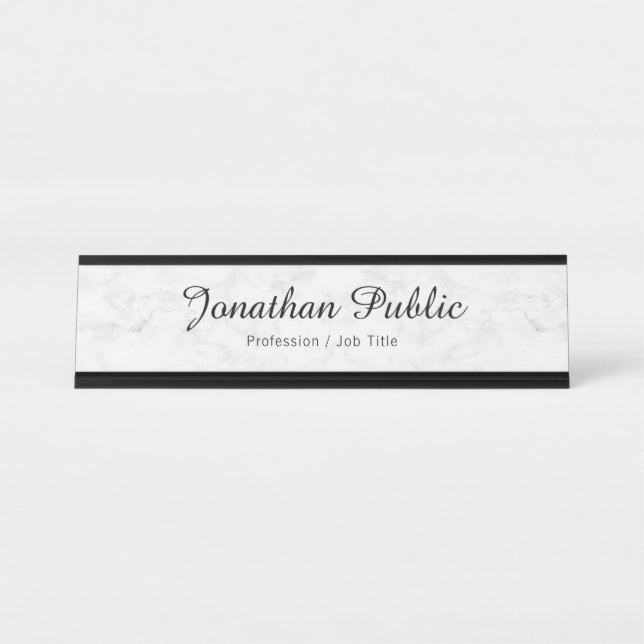 Placa De Mesa Personalizado White Marble Modern Elegante Profiss (Frente)