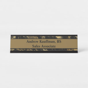 Placa De Mesa Personalize Preto Marrom Dourado Mármore Moderno T