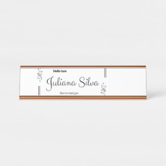 Placa De Mesa Personalized Floral Name Tag – Black & White Minim