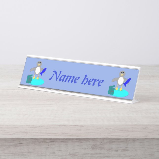 Placa De Mesa Pinguim de Pesca de Feliz Natal Personalizado (Frente)