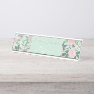 Placa De Mesa Pintura de Aquarela Floral Verde Elegante