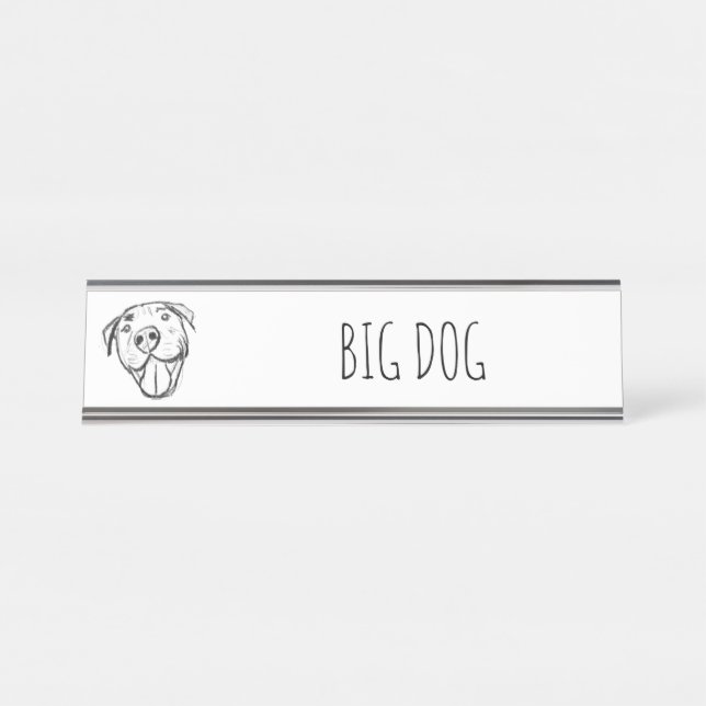 Placa De Mesa pitbull desenhando simples cão amante branco preto (Frente)
