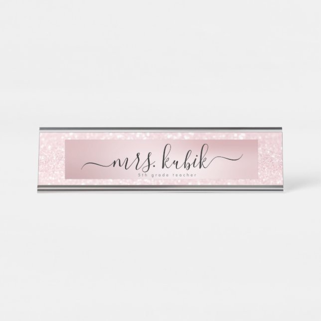 Placa De Mesa Placa de Nome da Mesa do Professor Dourado, Rosa d (Frente)