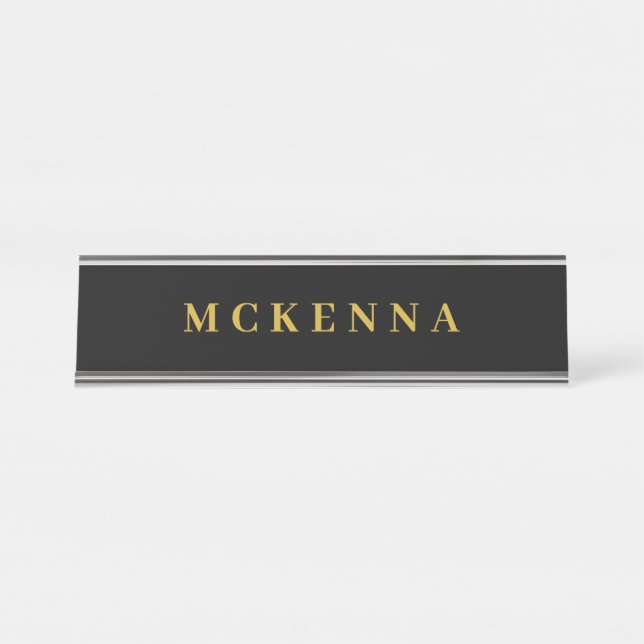 Placa De Mesa Placa Personalizada para Mesa Preta Dourada Sinal  (Frente)