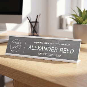 Placa De Mesa Placas de Nome com Logotipo Negrito Carvão Preto