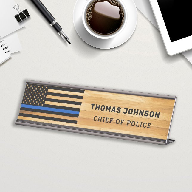 Placa De Mesa Policial Thin Blue Line Flag Rustic Wood (Criador carregado)