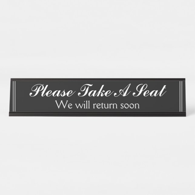 Placa De Mesa "Por favor, sente-se" "Voltaremos logo" (Frente)