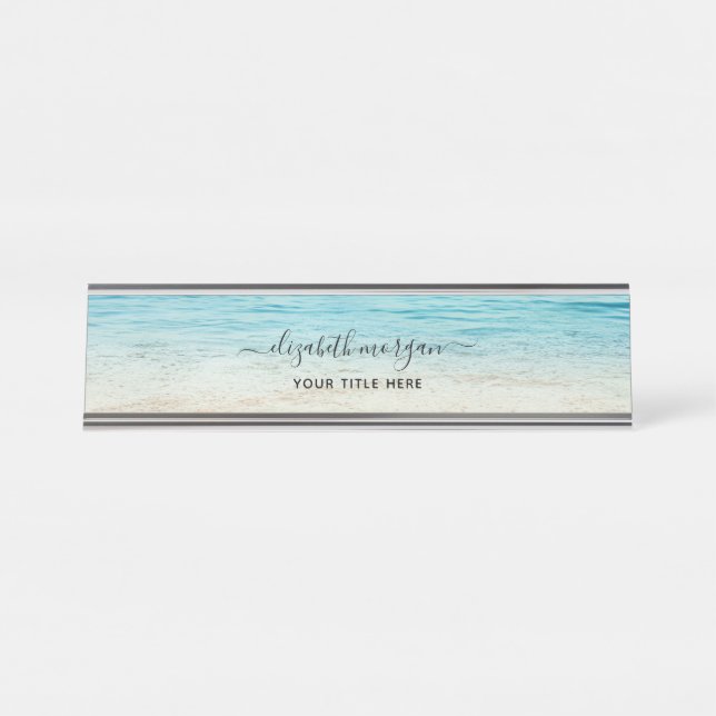 Placa De Mesa Praia Summer Personalizada Aqua Blue Ocean Elegant (Frente)
