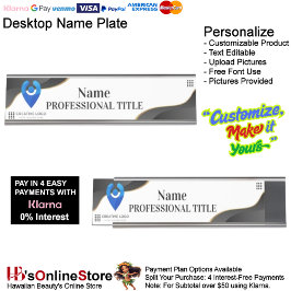 Placa De Mesa Prata personalizável com logotipo e slogan 4