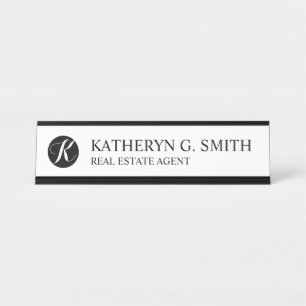 Placa De Mesa Preto e branco elegante profissional