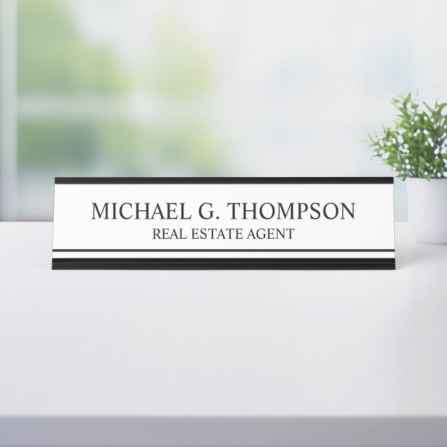 Placa De Mesa Preto e Branco Elegante profissional (Criador carregado)