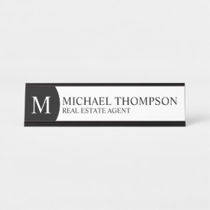 Placa De Mesa Preto e branco elegante profissional