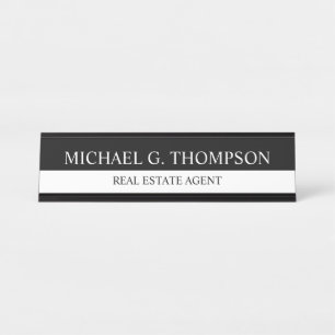 Placa De Mesa Preto e branco elegante profissional