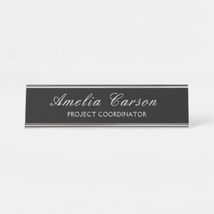 Placa De Mesa Preto e Branco Moderno - Adicionar Nome, Título
