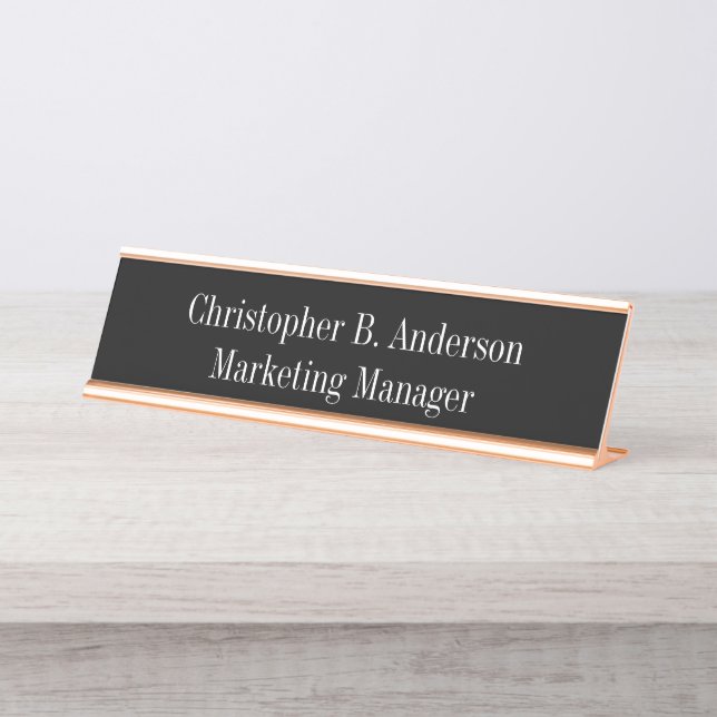 Placa De Mesa Preto e Branco Profissional Moderno Clássico (Frente)