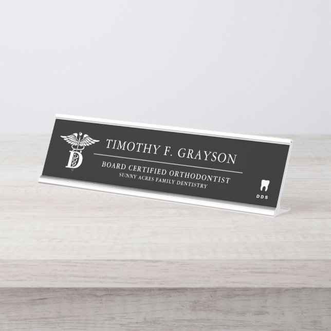 Placa De Mesa Preto personalizado profissional da medicina (Frente)