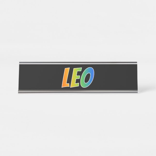 Placa De Mesa Primeiro Nome "LEO": Divertido Arco-Íris (Frente)