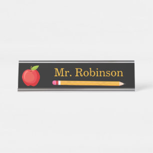 Placa De Mesa Professor de Apple e Lápis Moderno