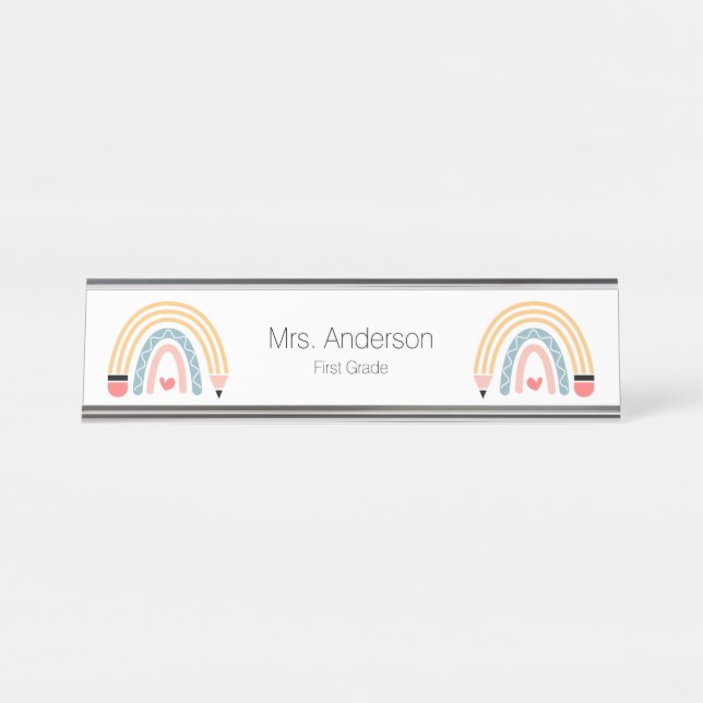 Placa De Mesa Professor de Arco-Íris de Lápis (Frente)