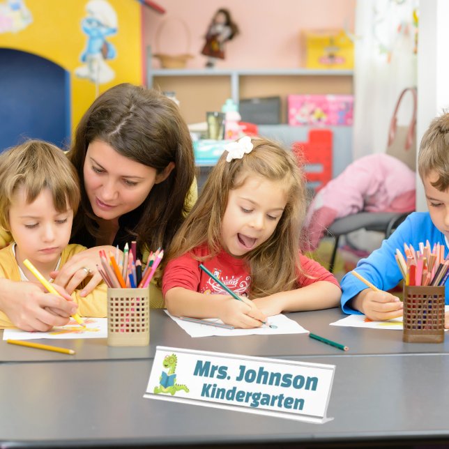 Placa De Mesa Professor de Dinossauro Verde (Criador carregado)