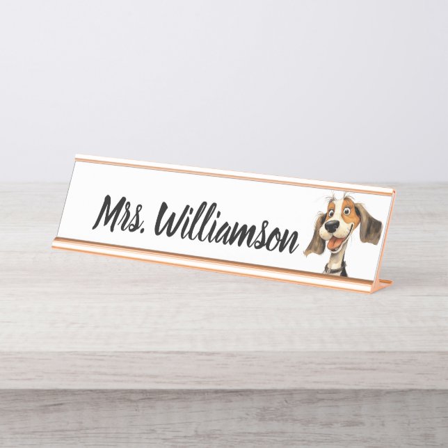 Placa De Mesa Professor Educador Cute Puppy Dog Desk Nome (Frente)