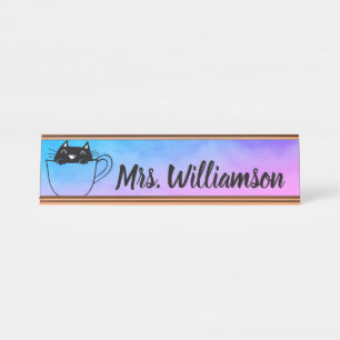Placa De Mesa Professor Educador Profissional Cat Kitten Nome