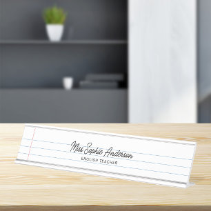 Placa De Mesa Professor Estilo Bloco de Notas Branco