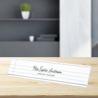 Placa De Mesa Professor Estilo Bloco de Notas Branco