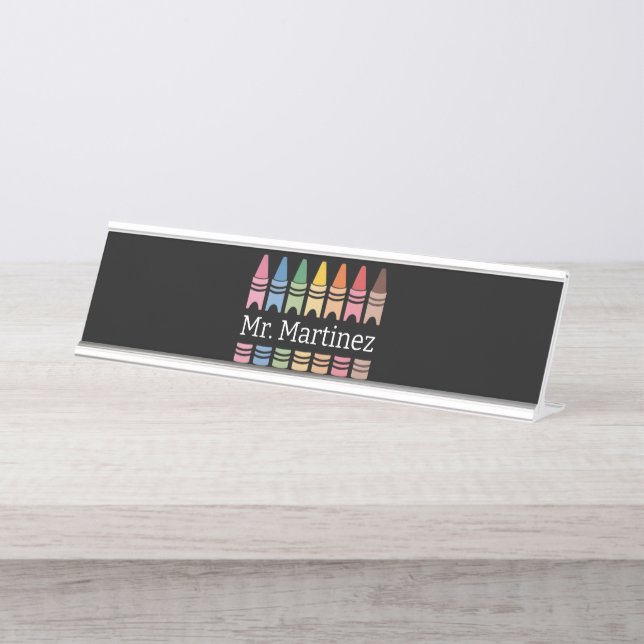 Placa De Mesa Professor personalizado Crayon Nome Cute Back Scho (Frente)