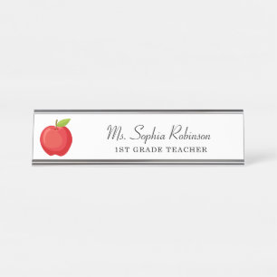 Placa De Mesa Professor Personalizado de Maçã Vermelha Moderna